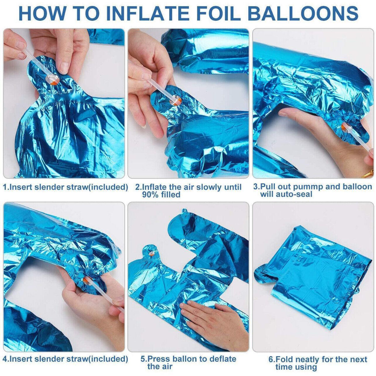 40Cm 3D Happy Birthday Letters Balloons Inflating Foil Banner Bunting Celebrate - Light Blue