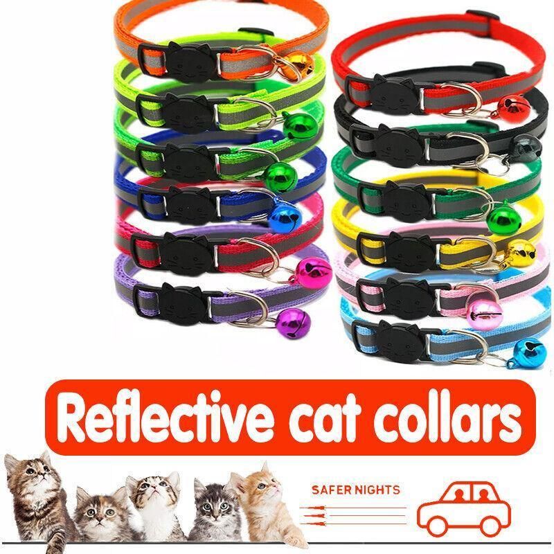 Reflective Cat Collar with Breakaway Buckle and Bell Adjustable for Small Pet Use - Light Green