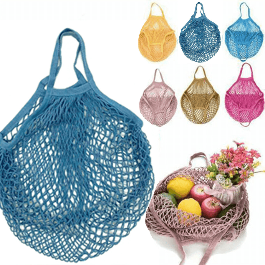 Reusable Mesh Net Shopping Bag String Tote Grocery Fruit Vegetable Storage - Orange