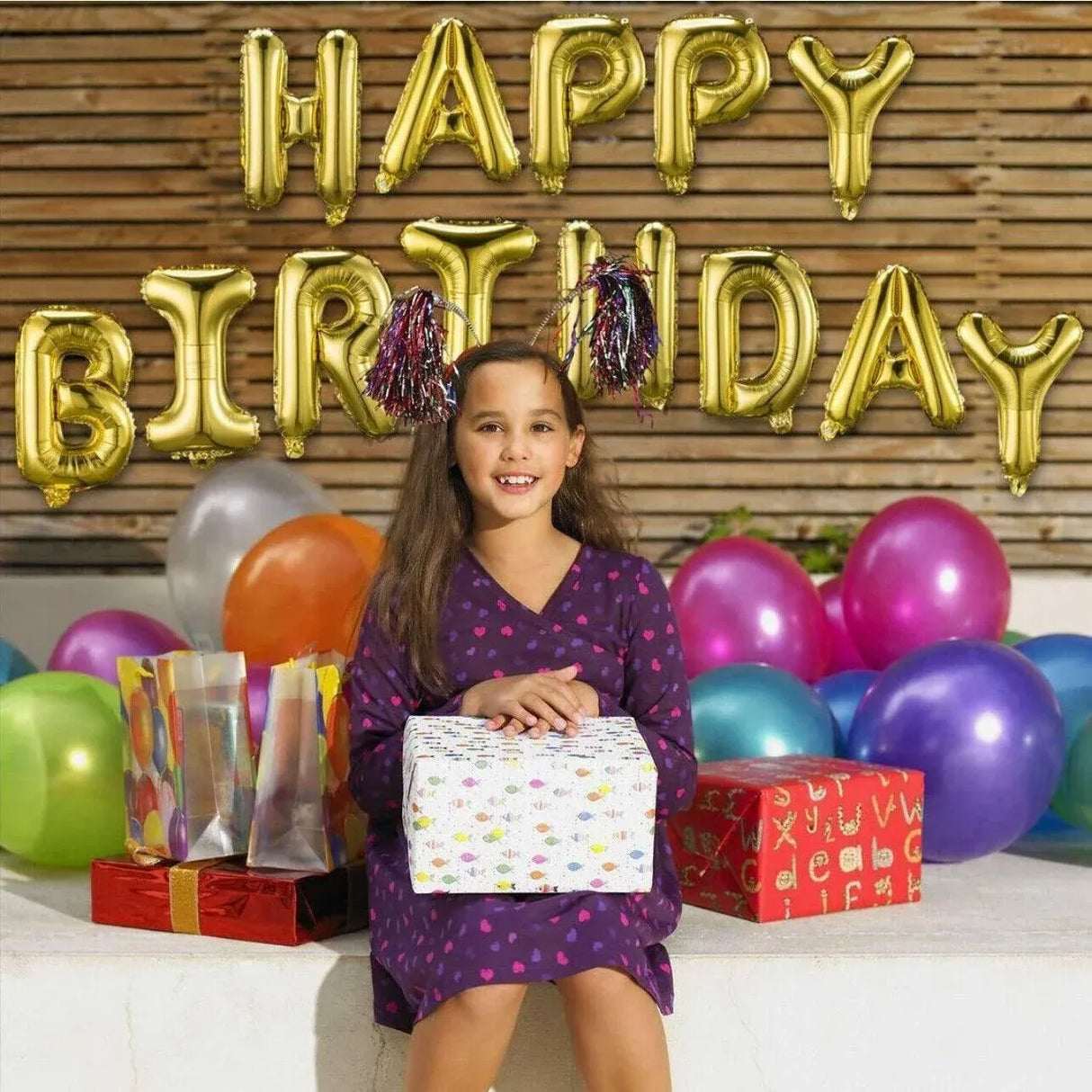 40Cm 3D Happy Birthday Letters Balloons Inflating Foil Banner Bunting Celebrate - Pink