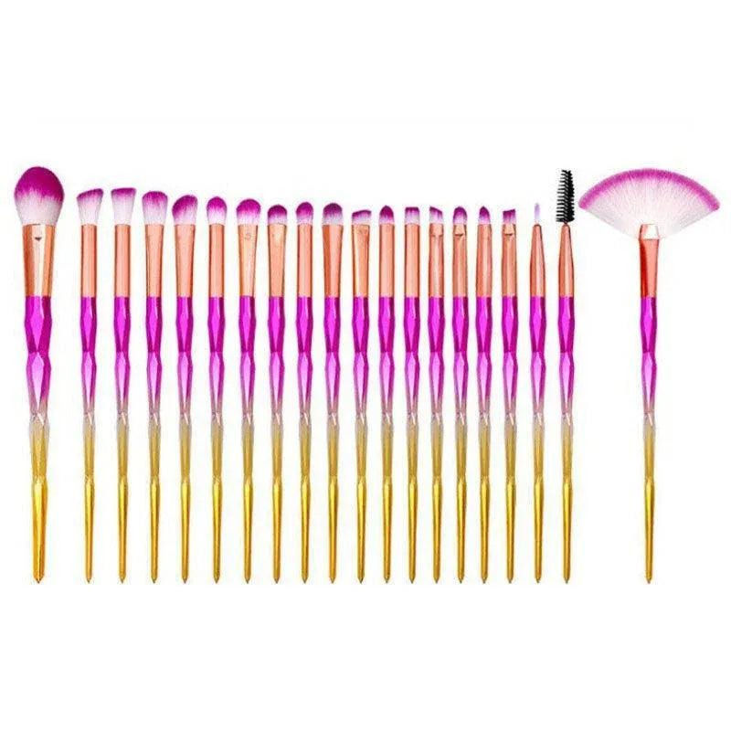 20 Pcs Eye Make-Up Brushes Diamond Unicorn Eyeshadow Eyebrow Blending Brush Set - Pink and Gold