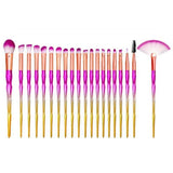 20 Pcs Eye Make-Up Brushes Diamond Unicorn Eyeshadow Eyebrow Blending Brush Set - Pink and Gold