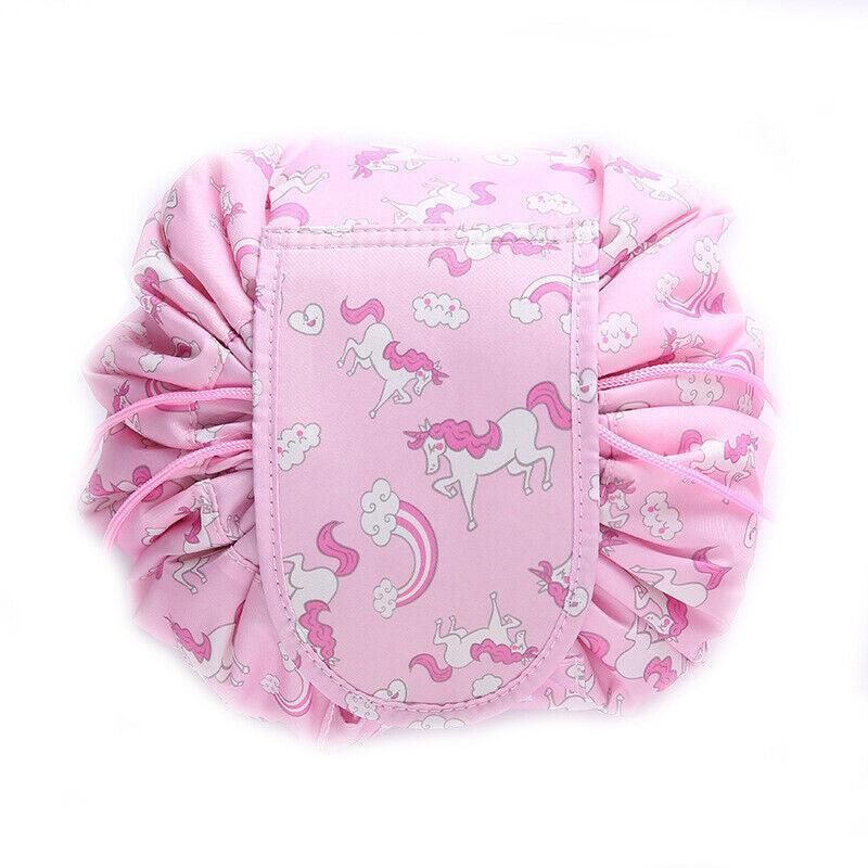 Portable Travel Makeup Bag Drawstring Cosmetic Pouch Lazy Storage Organiser Case - Pink Horse