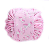 Portable Travel Makeup Bag Drawstring Cosmetic Pouch Lazy Storage Organiser Case - Pink Horse