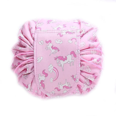 Portable Travel Makeup Bag Drawstring Cosmetic Pouch Lazy Storage Organiser Case - Pink Horse