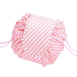 Portable Travel Makeup Bag Drawstring Cosmetic Pouch Lazy Storage Organiser Case - Pink White Strip