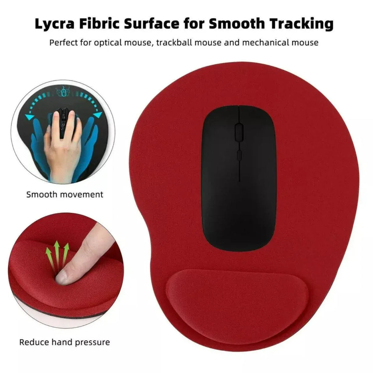 Comfort Mouse Pad with Built In Wrist Support Non Slip Ergonomic Mice Mat - Red