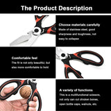 Heavy Duty Kitchen Scissors Multi Purpose Stainless Steel Chicken Bone Cutter - Red - Top-Down View