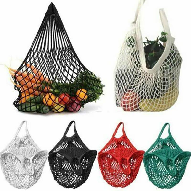 Reusable Mesh Net Shopping Bag String Tote Grocery Fruit Vegetable Storage - Rose Red