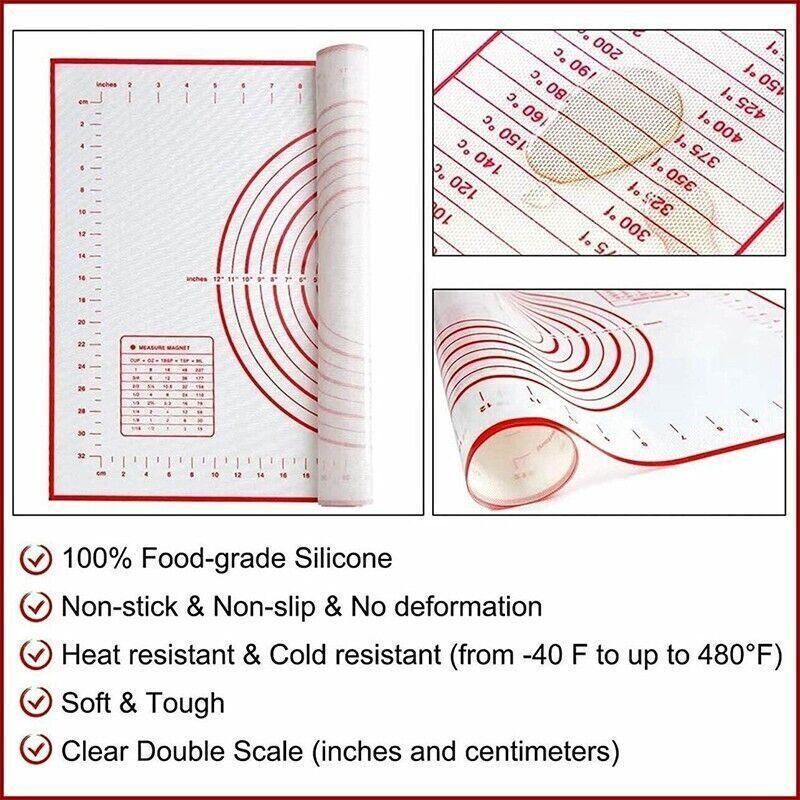 Non-Stick Silicone Baking Mat Rolling Cake Dough Scale Pastry Clay Fondant Sheet - Red 40*30cm