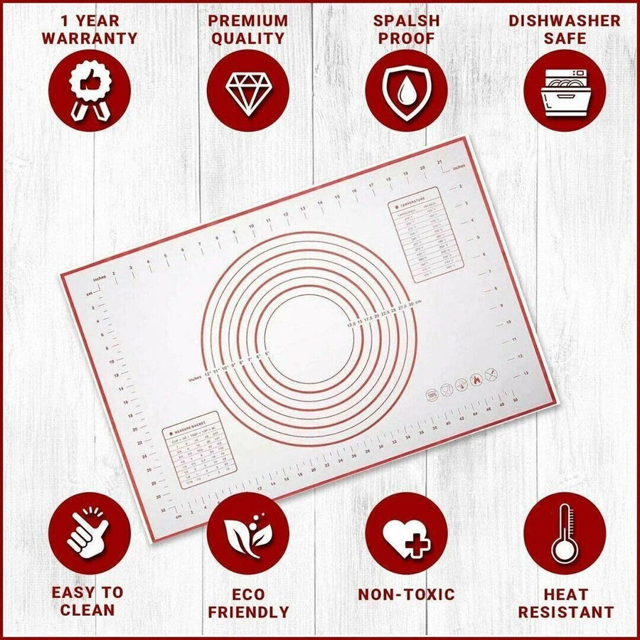 Non-Stick Silicone Baking Mat Rolling Cake Dough Scale Pastry Clay Fondant Sheet - Red 40*30cm