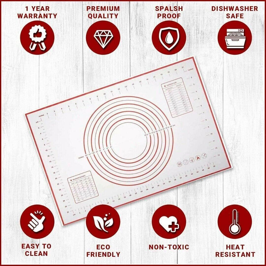 Non-Stick Silicone Baking Mat Rolling Cake Dough Scale Pastry Clay Fondant Sheet - Red 60*40cm
