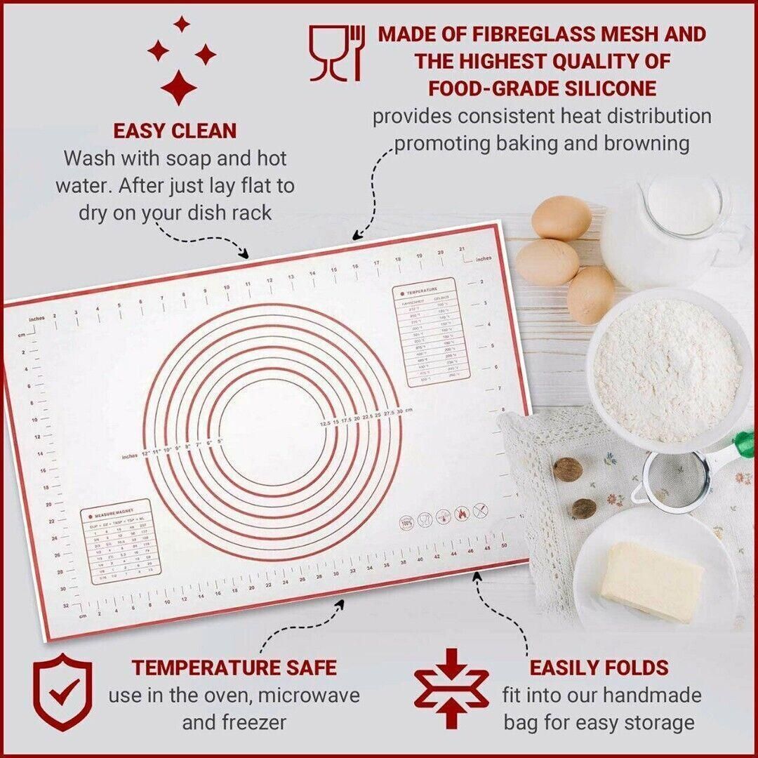 Non-Stick Silicone Baking Mat Rolling Cake Dough Scale Pastry Clay Fondant Sheet - Red 60*60cm