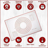 Non-Stick Silicone Baking Mat Rolling Cake Dough Scale Pastry Clay Fondant Sheet - Red 60*60cm - 45-Degree Angle