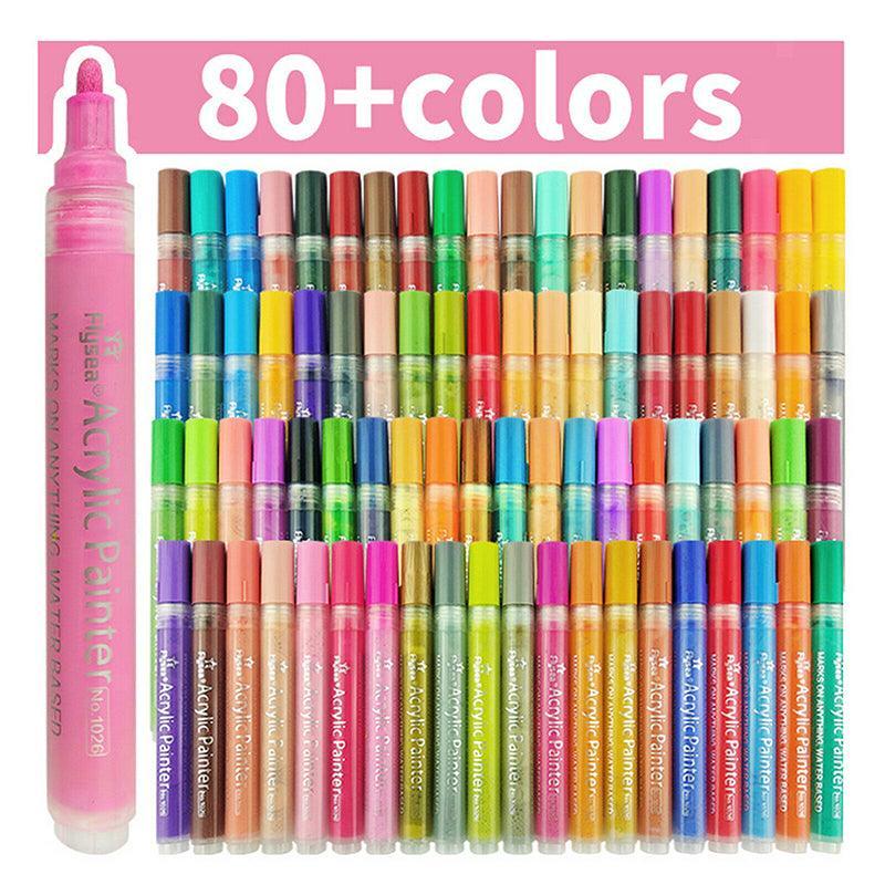 Flysea 12-80 Colours Acrylic Paint Pens Painting Stone Ceramic Glass Markers 0.7 - 35-Colour Set (15 Medium+ 20 Fine Tip)
