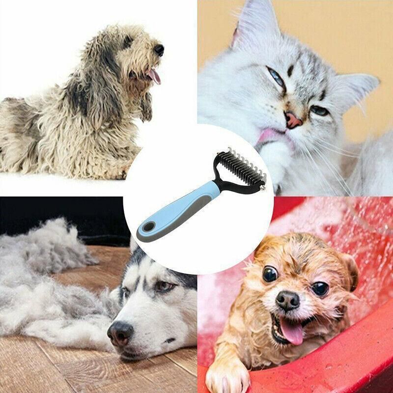 Small Dog Pet Cat Grooming Comb Brush Undercoat Rake Dematting Deshedding Trimmer - Blue
