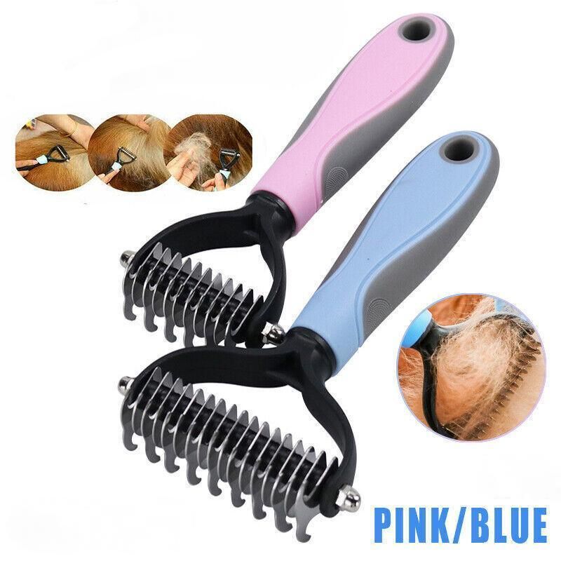 Small Dog Pet Cat Grooming Comb Brush Undercoat Rake Dematting Deshedding Trimmer - Pink