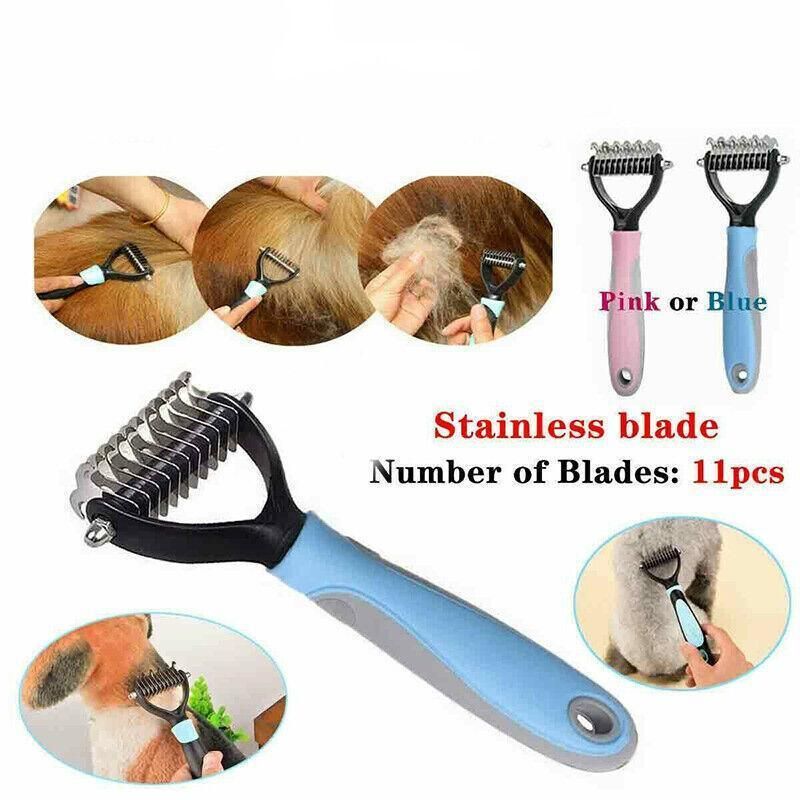 Small Dog Pet Cat Grooming Comb Brush Undercoat Rake Dematting Deshedding Trimmer - Pink