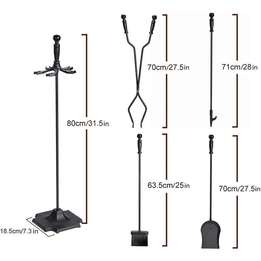 5-Piece Fireplace Tool Set with Stand