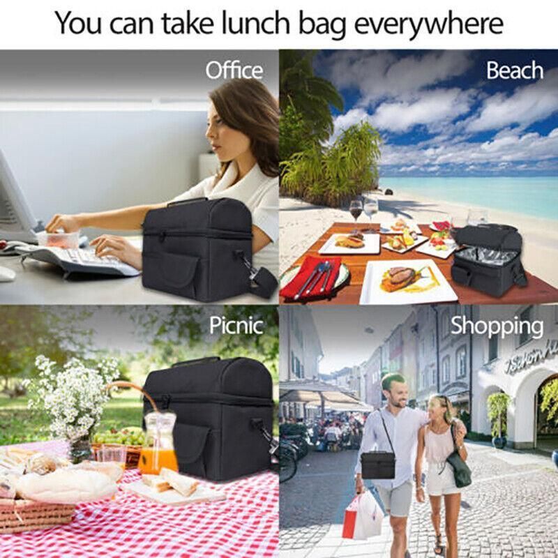 Insulated Lunch Bag Box Tote Cooler For Women Men Hot Cold Food Thermal - Blue