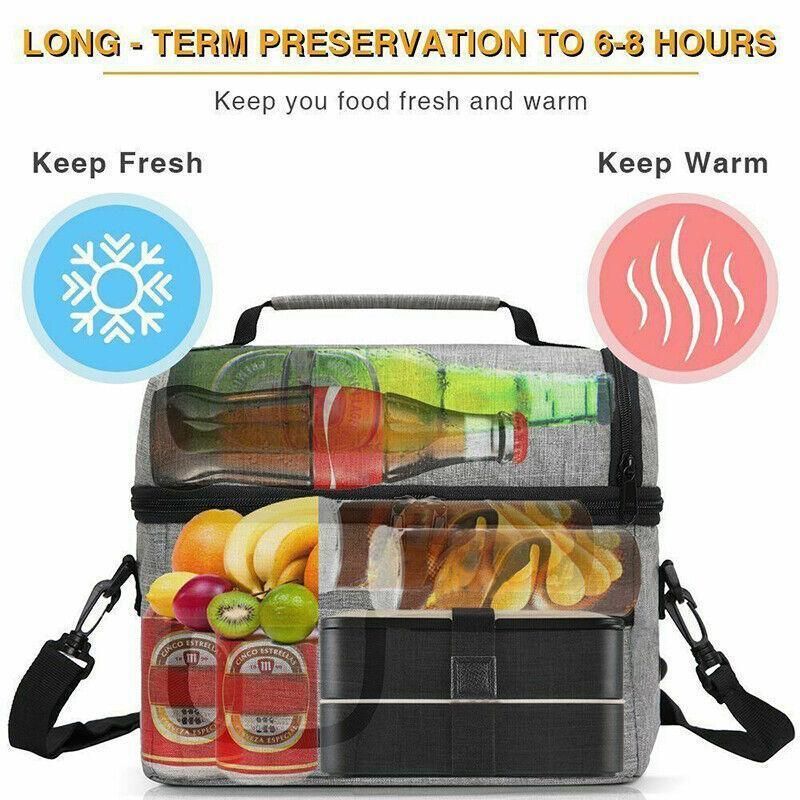 Insulated Lunch Bag Box Tote Cooler For Women Men Hot Cold Food Thermal - Light Blue