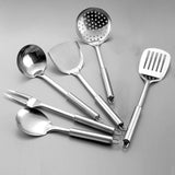 6PCS Stainless Steel Kitchen Utensil Set with Frying Spatula Colander and Spoon - Top-Down View