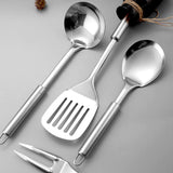 6PCS Stainless Steel Kitchen Utensil Set with Frying Spatula Colander and Spoon - 45-Degree Angle
