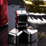 Stainless Steel Whiskey Stones X 8 Ice Cubes With Tong Reusable Cooling Ice Cube - Low Angle