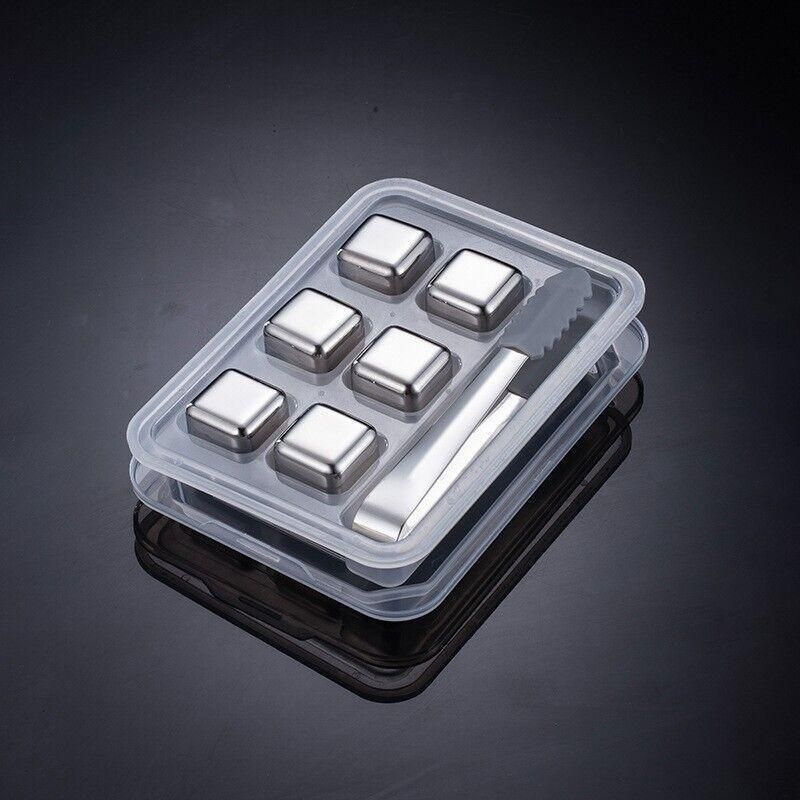 Stainless Steel Whiskey Stones X 8 Ice Cubes With Tong Reusable Cooling Ice Cube