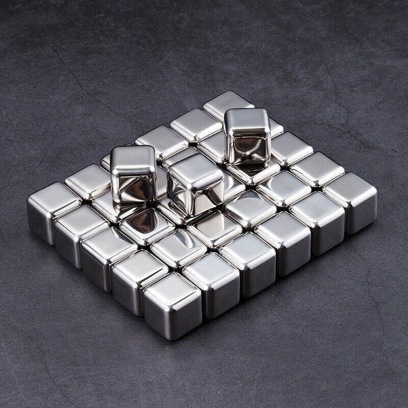 Stainless Steel Whiskey Stones X 8 Ice Cubes With Tong Reusable Cooling Ice Cube