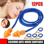 12X Reusable Corded Silicone Earplugs for Sleeping Working Travelling