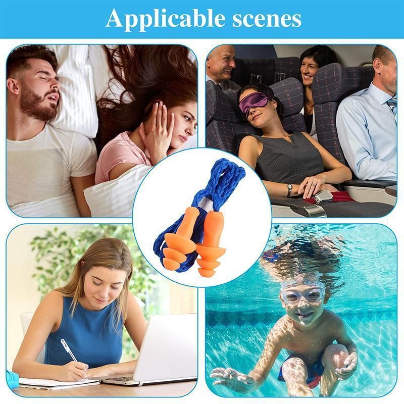 12X Reusable Corded Silicone Earplugs for Sleeping Working Travelling