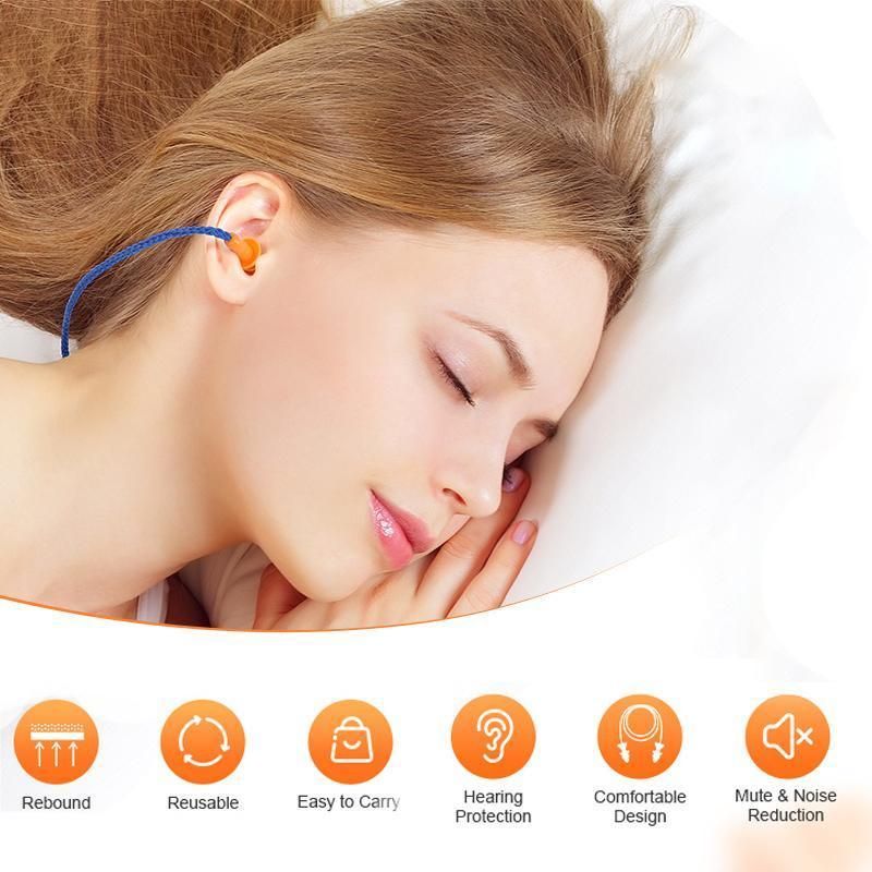 12X Reusable Corded Silicone Earplugs for Sleeping Working Travelling