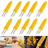 BBQ Corn Holders Set of 10 Reusable Stainless Steel Skewers for Kitchen and Grill - Top-Down View