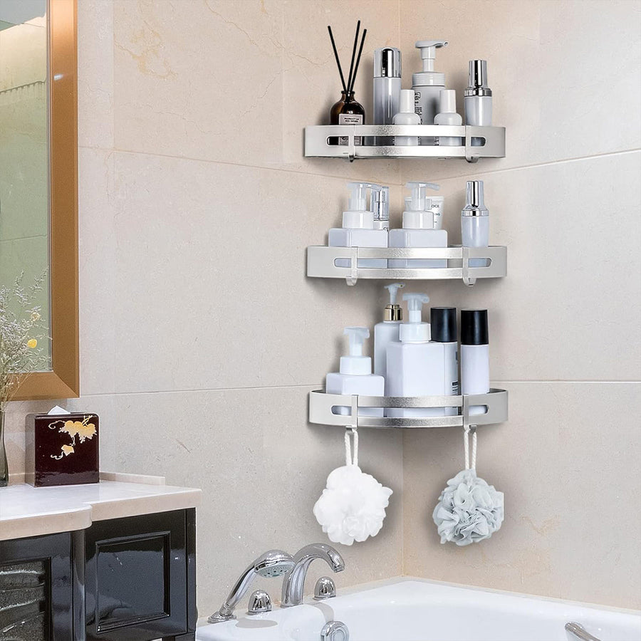Wall Mounted Bathroom Shelf Triangle Corner Shower Storage Rack for Toiletries - Single layer with rod