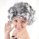 Grandmother Wig Grey Silver Curls Grandma Granny Old Lady Woman Costume Party - Side View