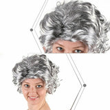 Grandmother Wig Grey Silver Curls Grandma Granny Old Lady Woman Costume Party - Top-Down View