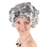 Grandmother Wig Grey Silver Curls Grandma Granny Old Lady Woman Costume Party - Rear View