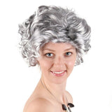 Grandmother Wig Grey Silver Curls Grandma Granny Old Lady Woman Costume Party - Close-Up Angle