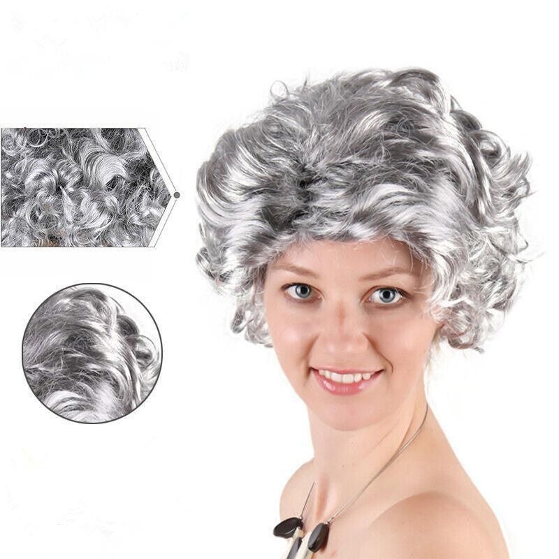 Grandmother Wig Grey Silver Curls Grandma Granny Old Lady Woman Costume Party