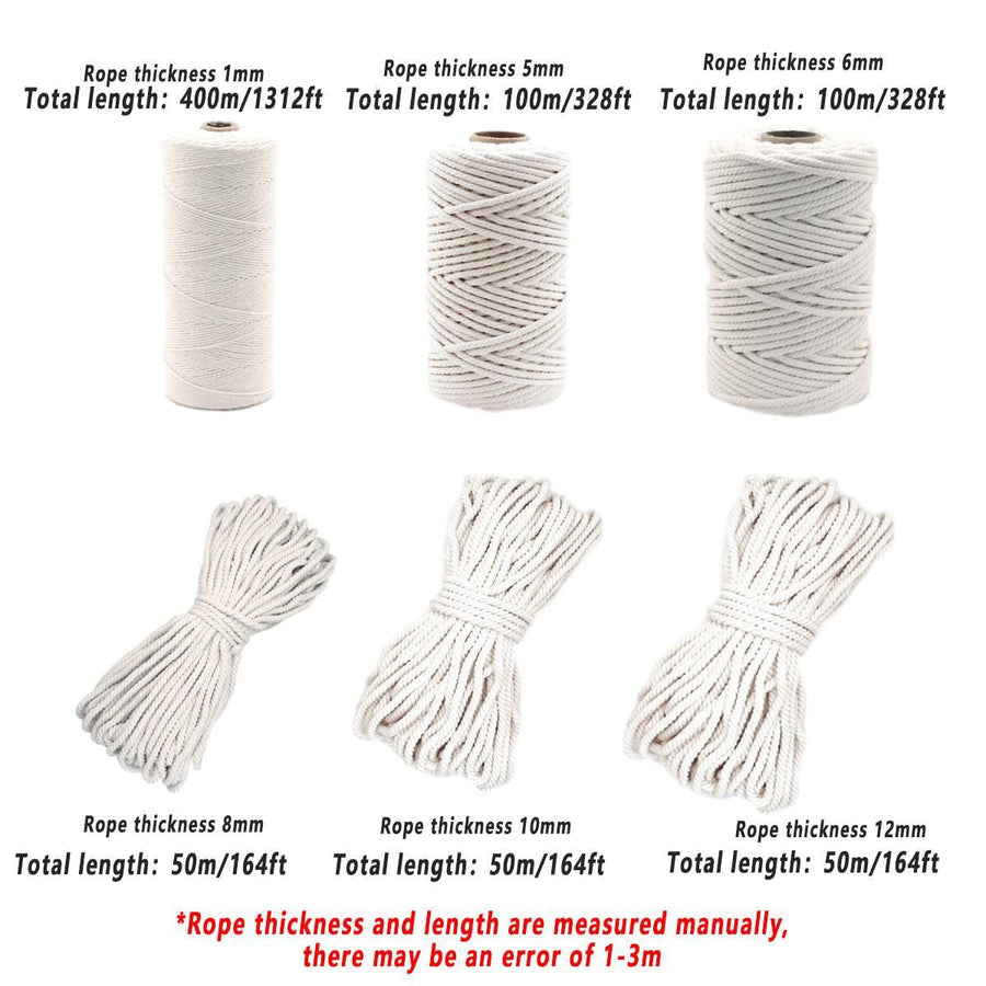Cotton Rope Macrame Cord 1-12mm DIY Craft Tapestry Binding Decorative String - 6mm x 100m