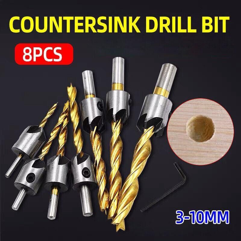 8Pcs 3-10Mm 5 Flute Countersink Drill Bit Set Reamer Woodworking Chamfer Tools