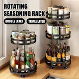 Kitchen Rotating Spice Rack Triple Layer Countertop Organizer Storage Shelf - Double Layer - Front View