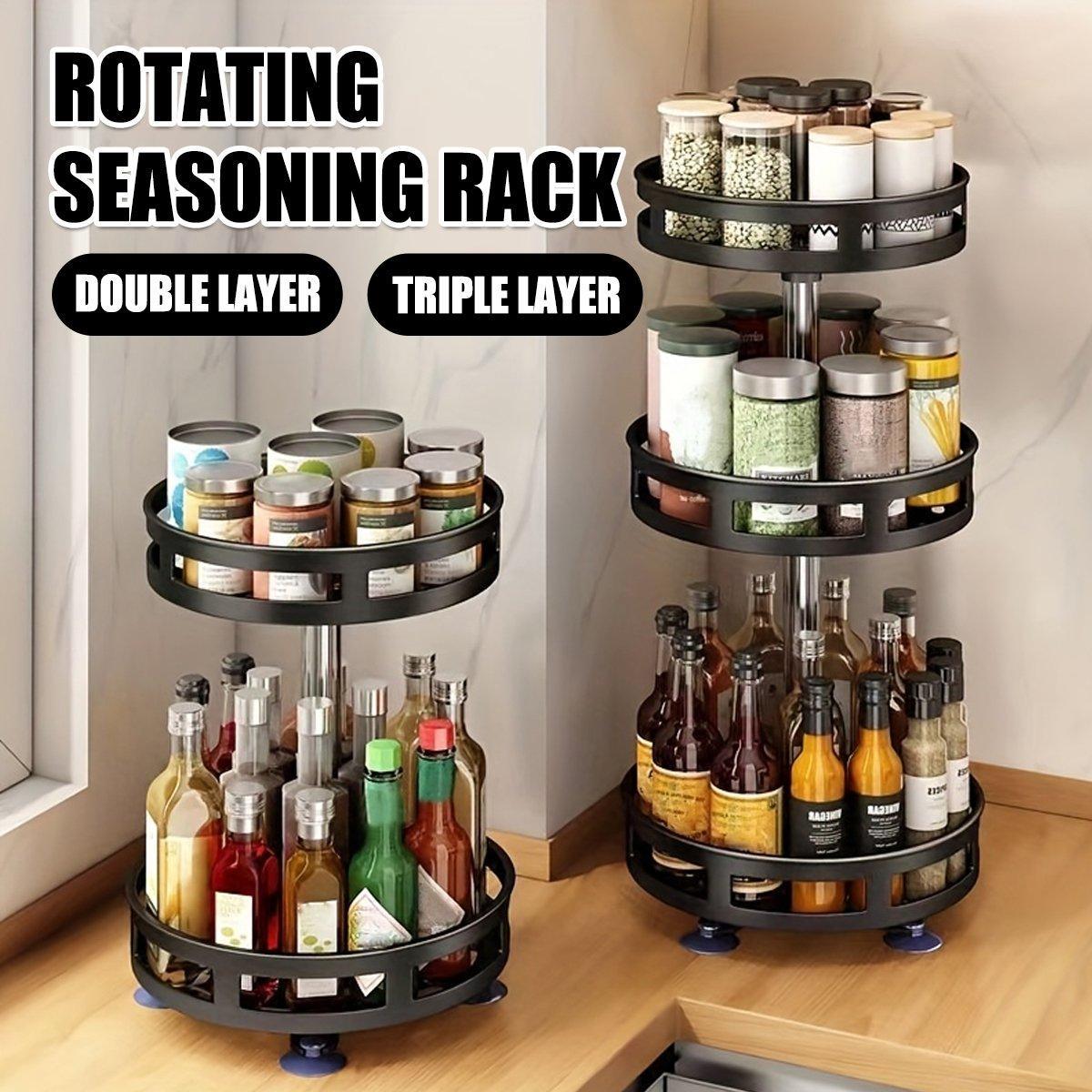 Kitchen Rotating Spice Rack Triple Layer Countertop Organizer Storage Shelf - Double Layer