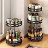 Kitchen Rotating Spice Rack Triple Layer Countertop Organizer Storage Shelf - Double Layer - Top-Down View