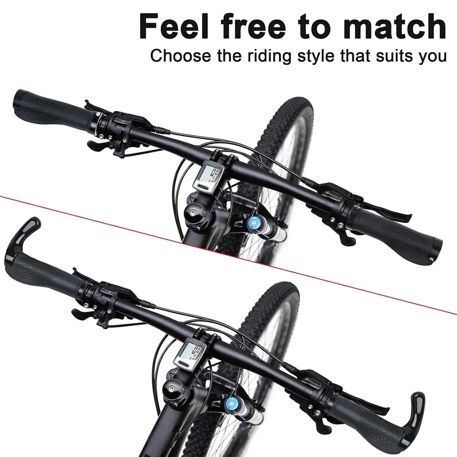 Mountain Bike Handlebar Grips Lock On Horn Style Grip Cover with Bar Ends Pair