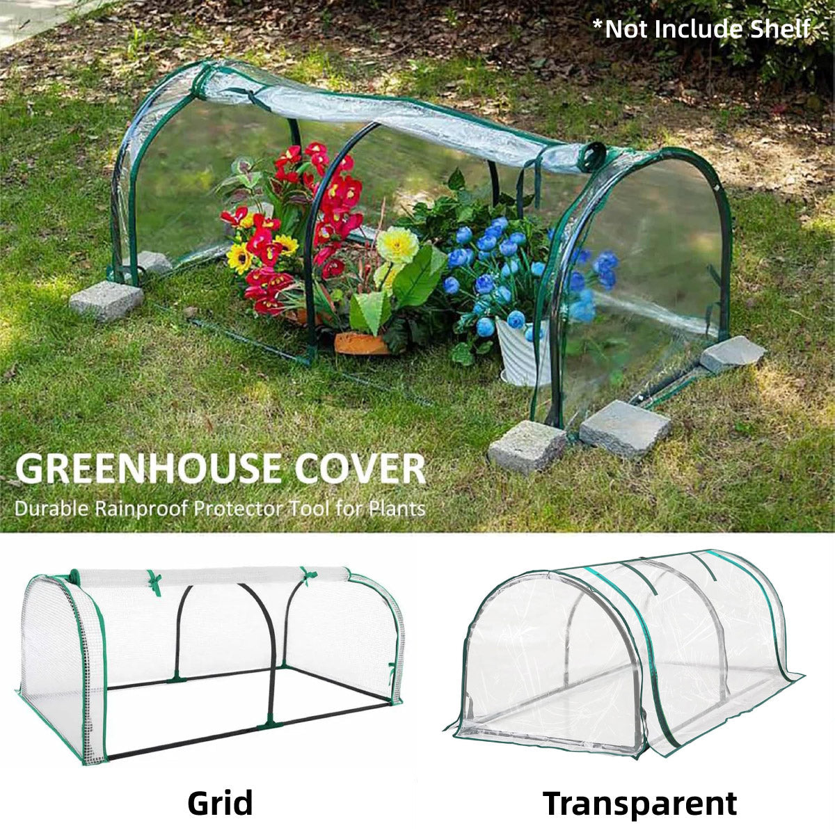 PVC Greenhouse Cover Replacement Plant Tent Garden Shelter No Frame - Grid