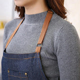 Adjustable Denim Apron Pocket Hanging Neck Cooking Kitchen Baking Bar Cafe Chefs - Top-Down View