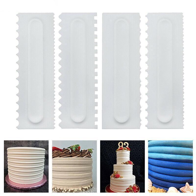 4Pcs Cake Decorating Icing Smoother Edge Frosting Scraper Comb Pastry Spatulas