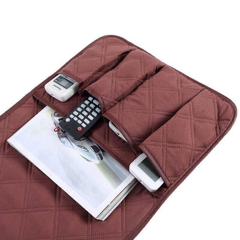 5 Pockets Couch Organizer Remote Storage Holder Sofa Chair Arm Control Rest Bag - Grey